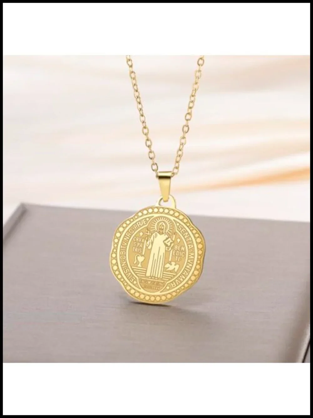 Stainless Steel Saint Benedict Medal Pendant Necklace Christian Catholic